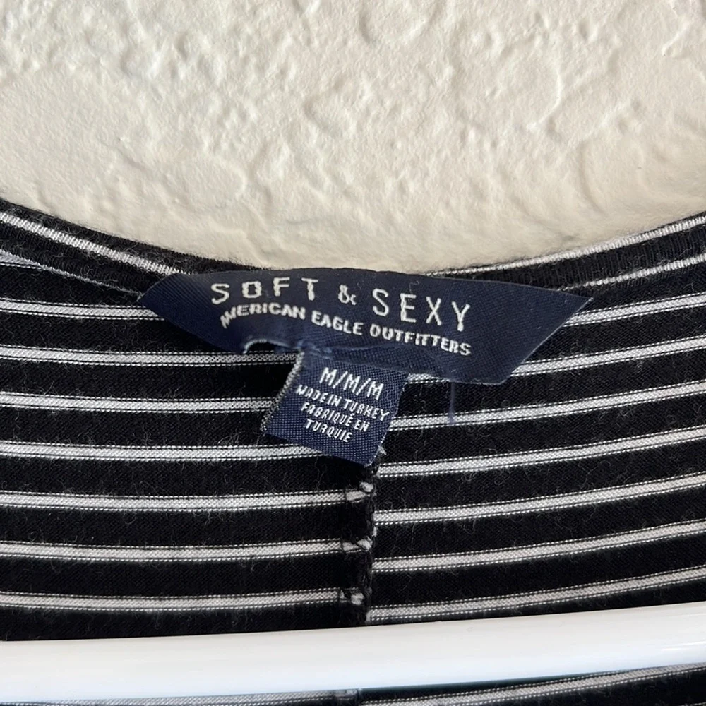 American Eagle Soft and Sexy Black and White Striped Knit Dress - Picture 3 of 3